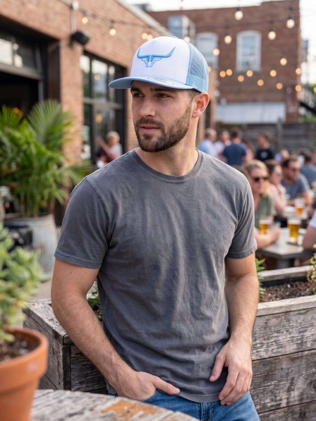Steel Horn Basic Logo Blue White Blue Hat
