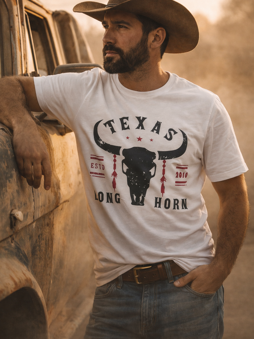 Lone Star Longhorn Tee - White Black