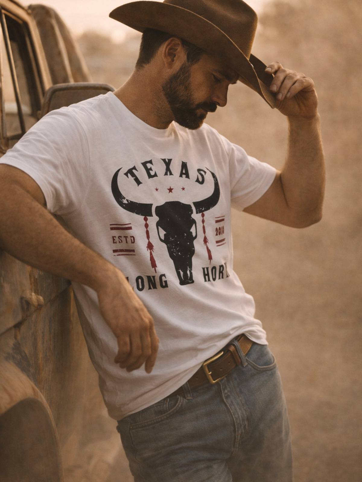 Lone Star Longhorn Tee - White Black