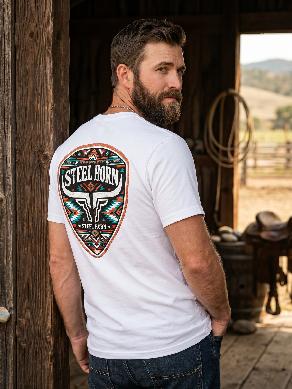 Aztec Steel Horn Logo Tee - White