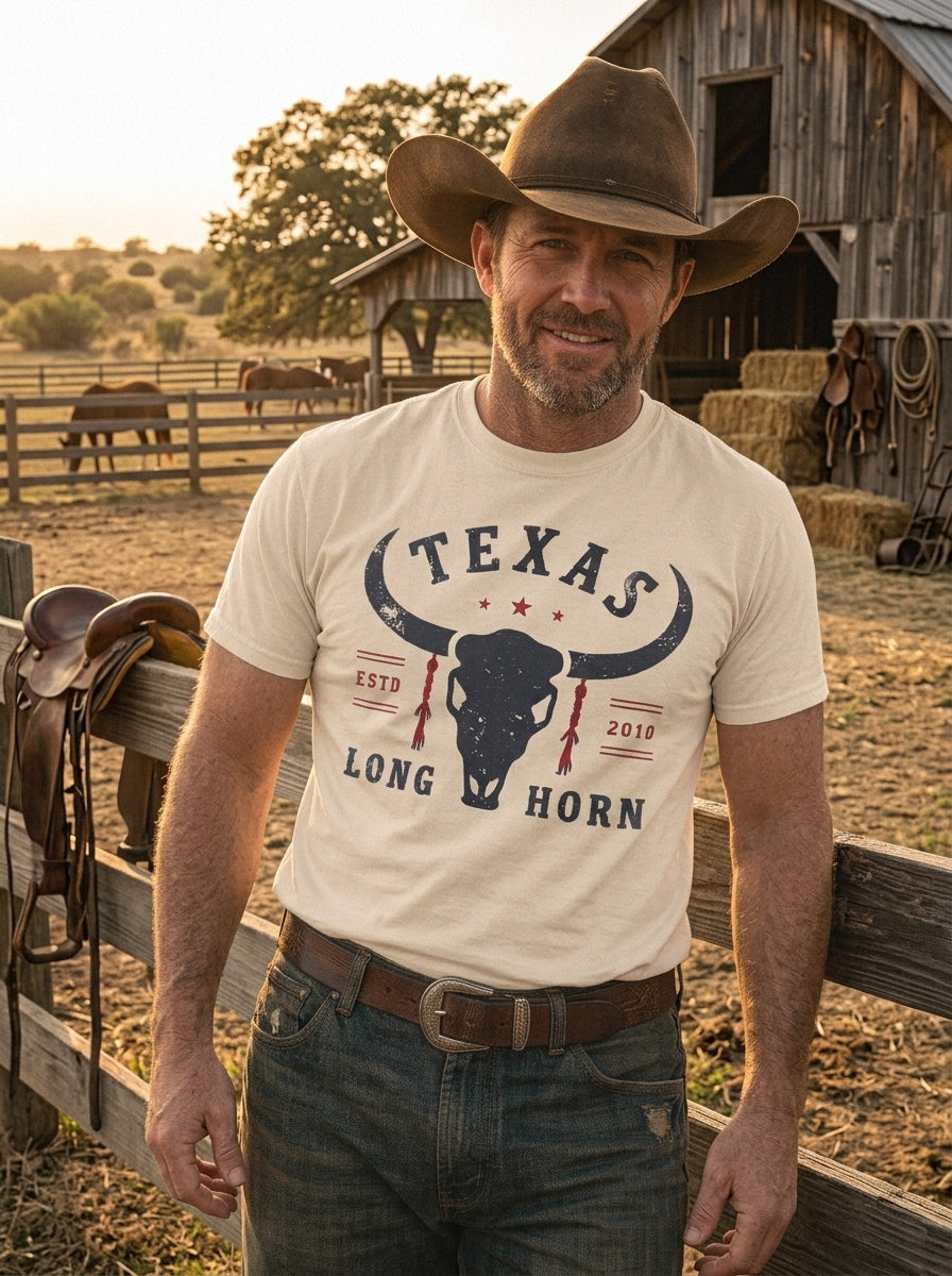 Lone Star Longhorn Tee - Cream