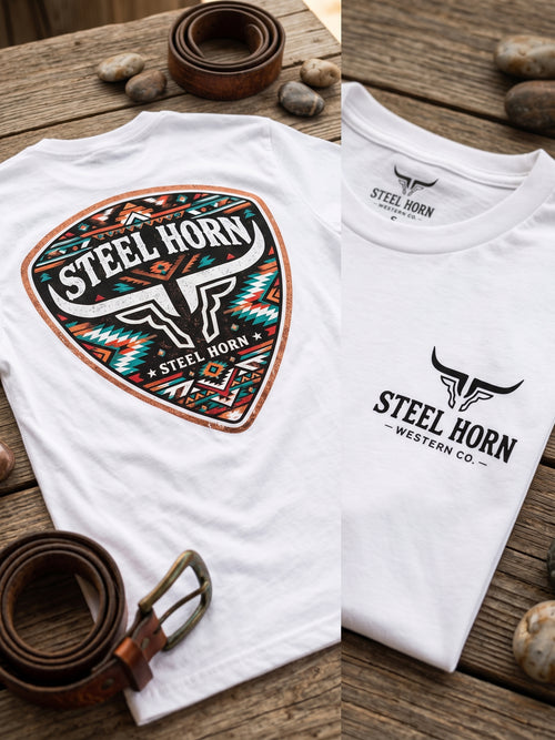 Aztec Steel Horn Logo Tee - White