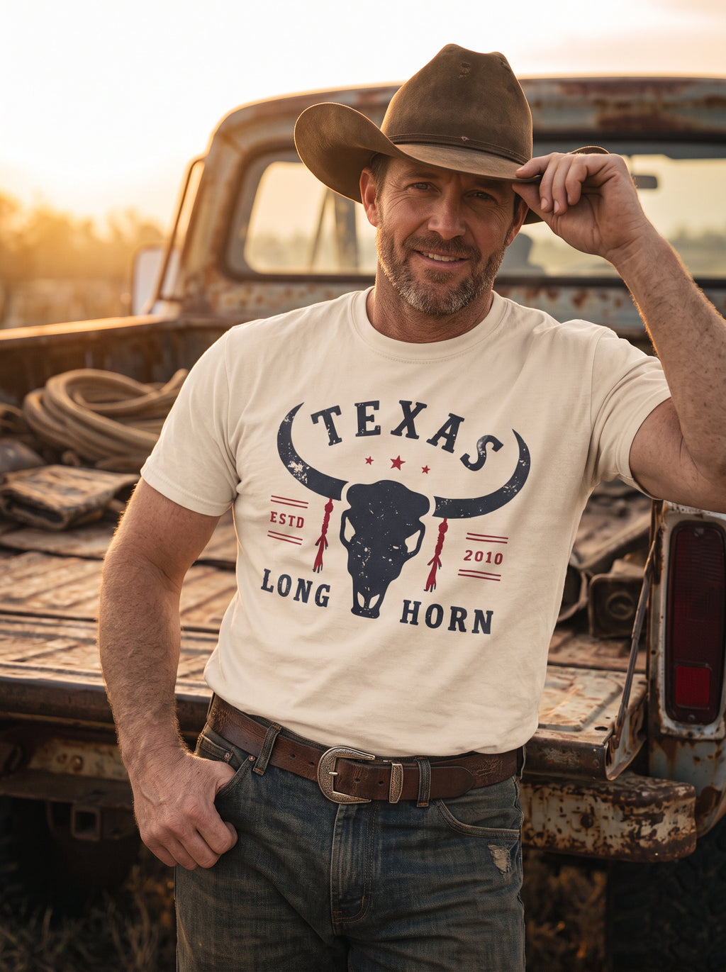 Lone Star Longhorn Tee - Cream